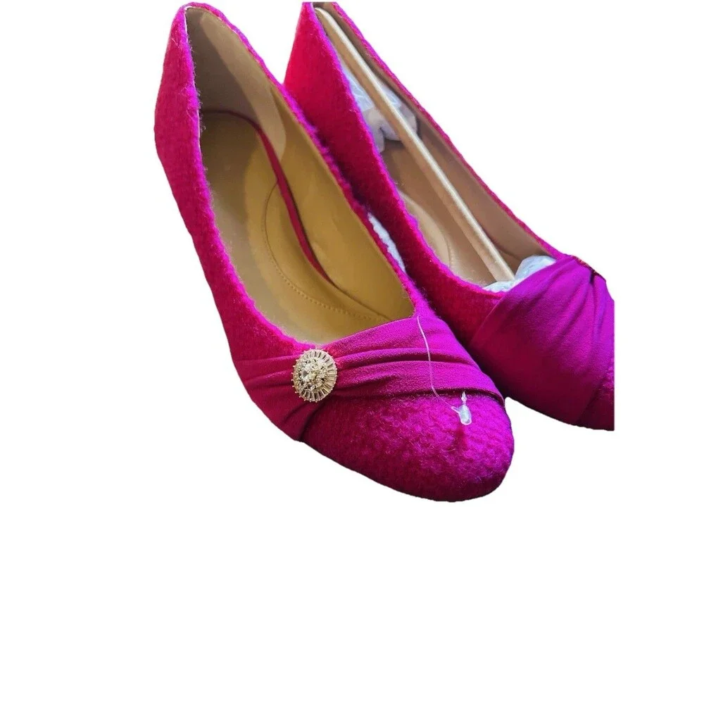 Talbots Ellery Block Heel Pumps Hot Pink Sz 10.5 M w/Sparkly Buckle texture - Picture 10 of 11